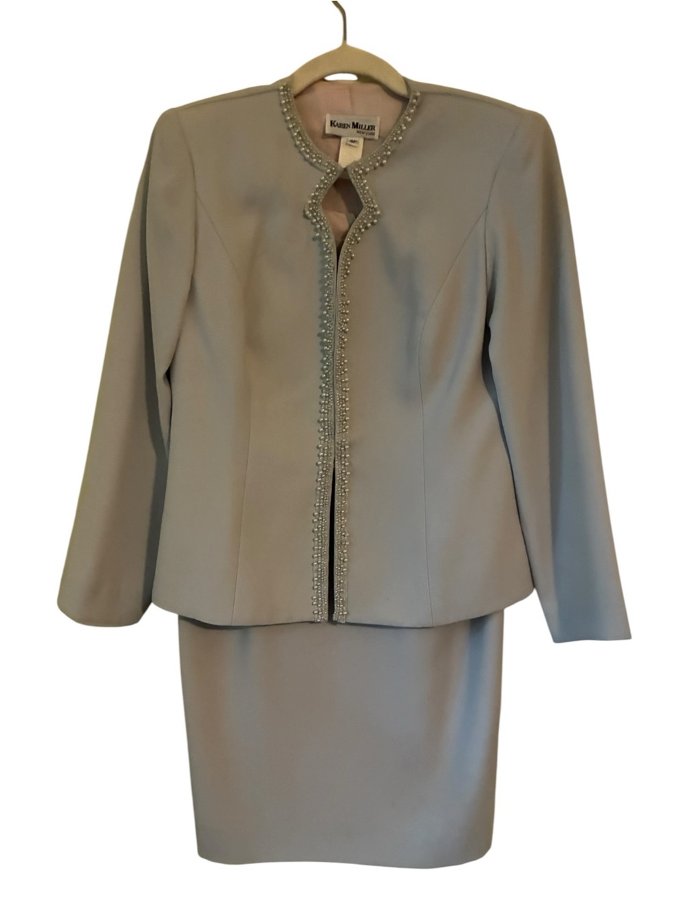 Vtg Karen Miller NY Gray Beaded Sequin Dress Jacket Suit Set Formal Cocktail 4
